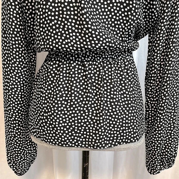 MAX STUDIO Ruffled Polka Dot Blouse Elastic Waist Bow  Tie, Size L - Picture 6 of 11